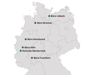 Karte von Deutschland mit den Niederlassungen